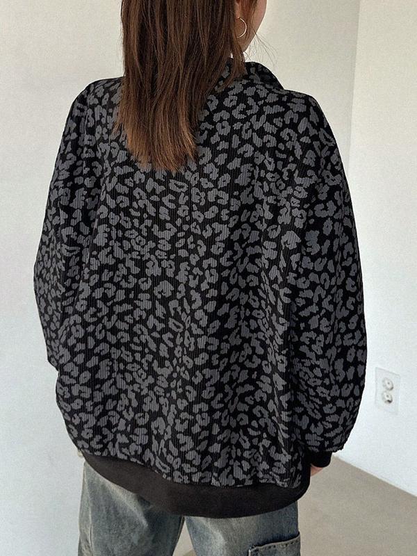 Women's Leopard Print Half Zip Pullover Oversized