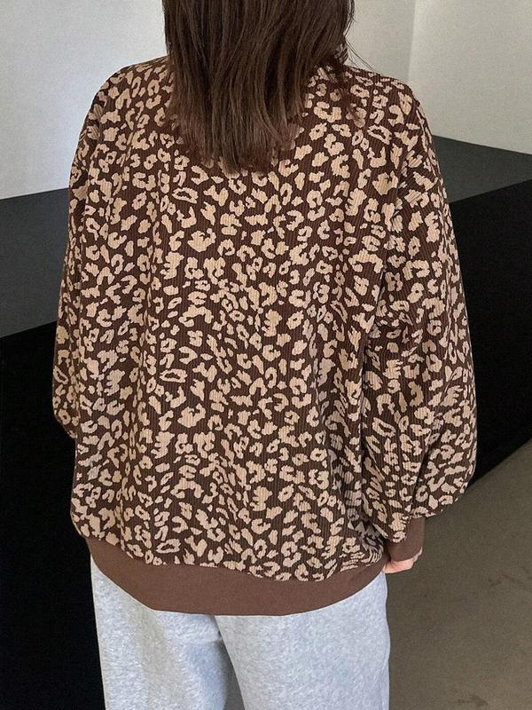 Women's Leopard Print Half Zip Pullover Oversized