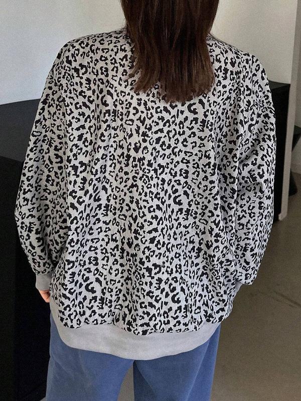 Women's Leopard Print Half Zip Pullover Oversized