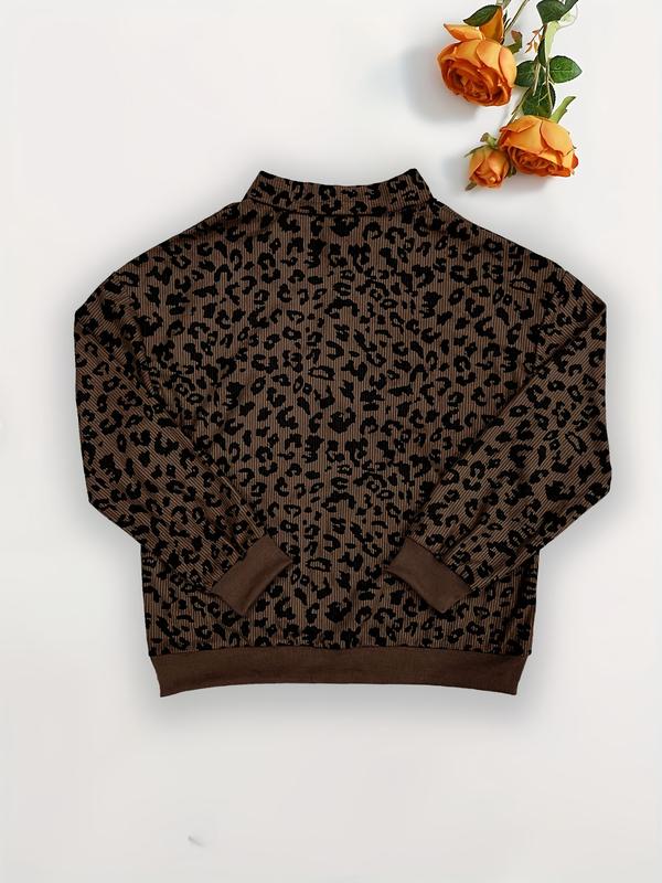 Women's Leopard Print Half Zip Pullover Oversized